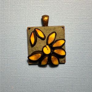 Square Pendant with Yellow Flower Design